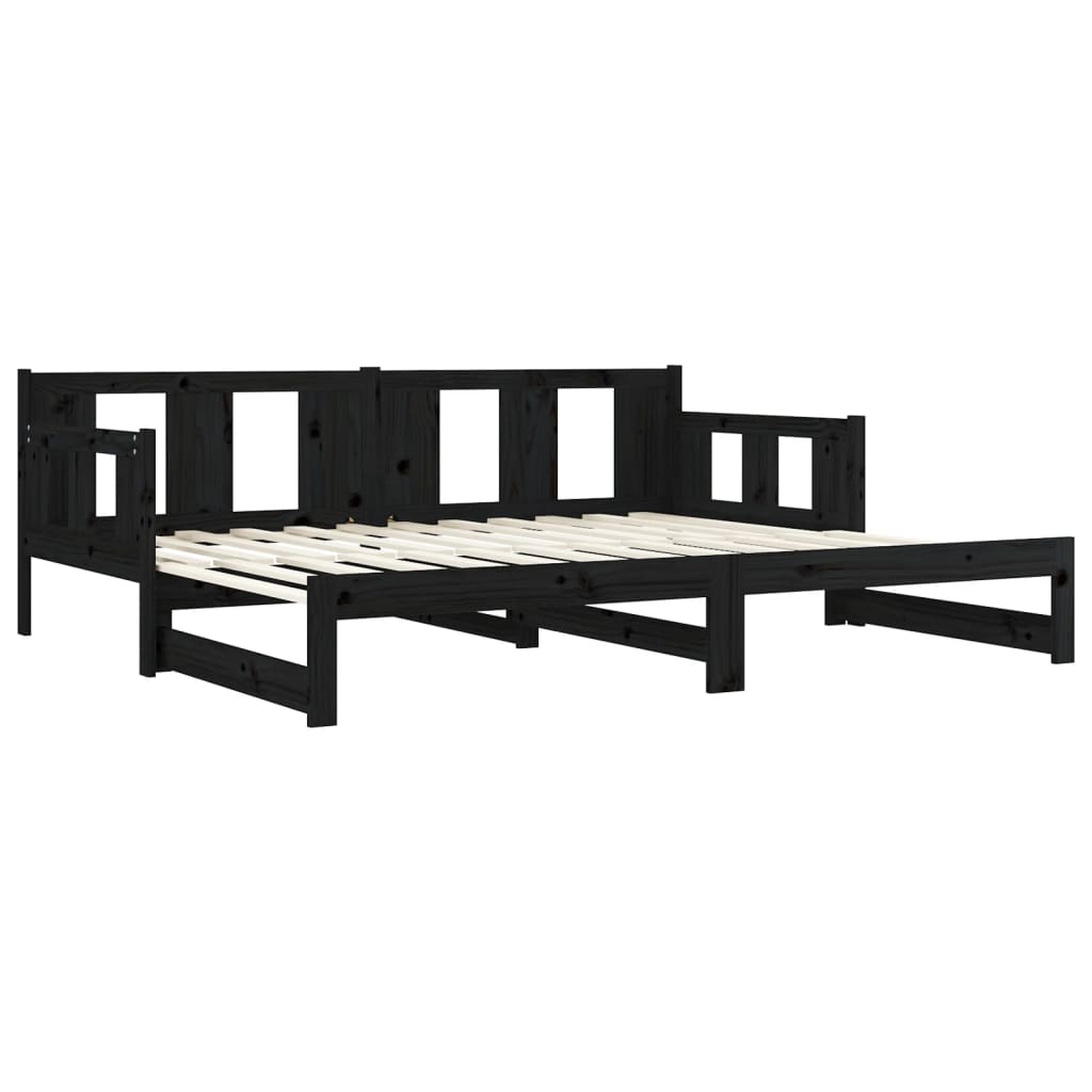 Daybed Extendable Black Solid Pine 2x(80x200) cm