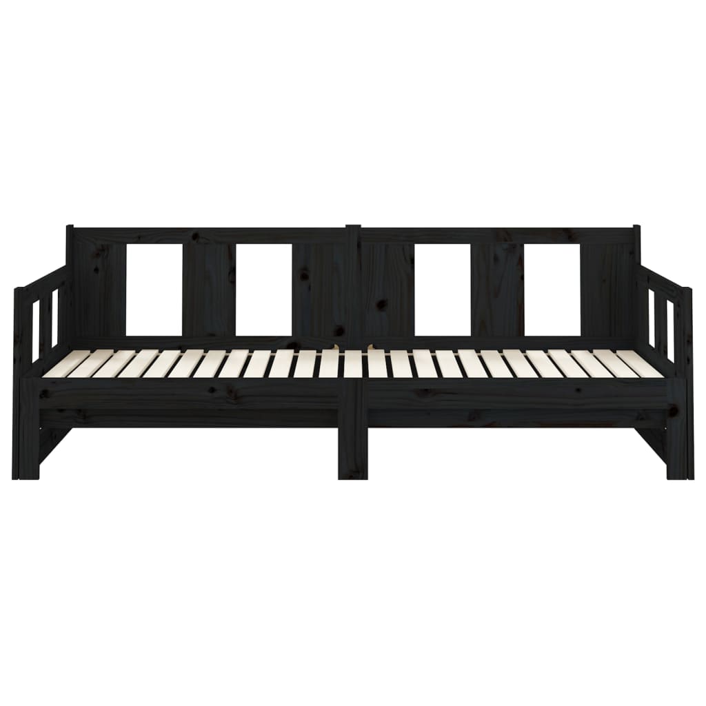 Daybed Extendable Black Solid Pine 2x(90x190) cm