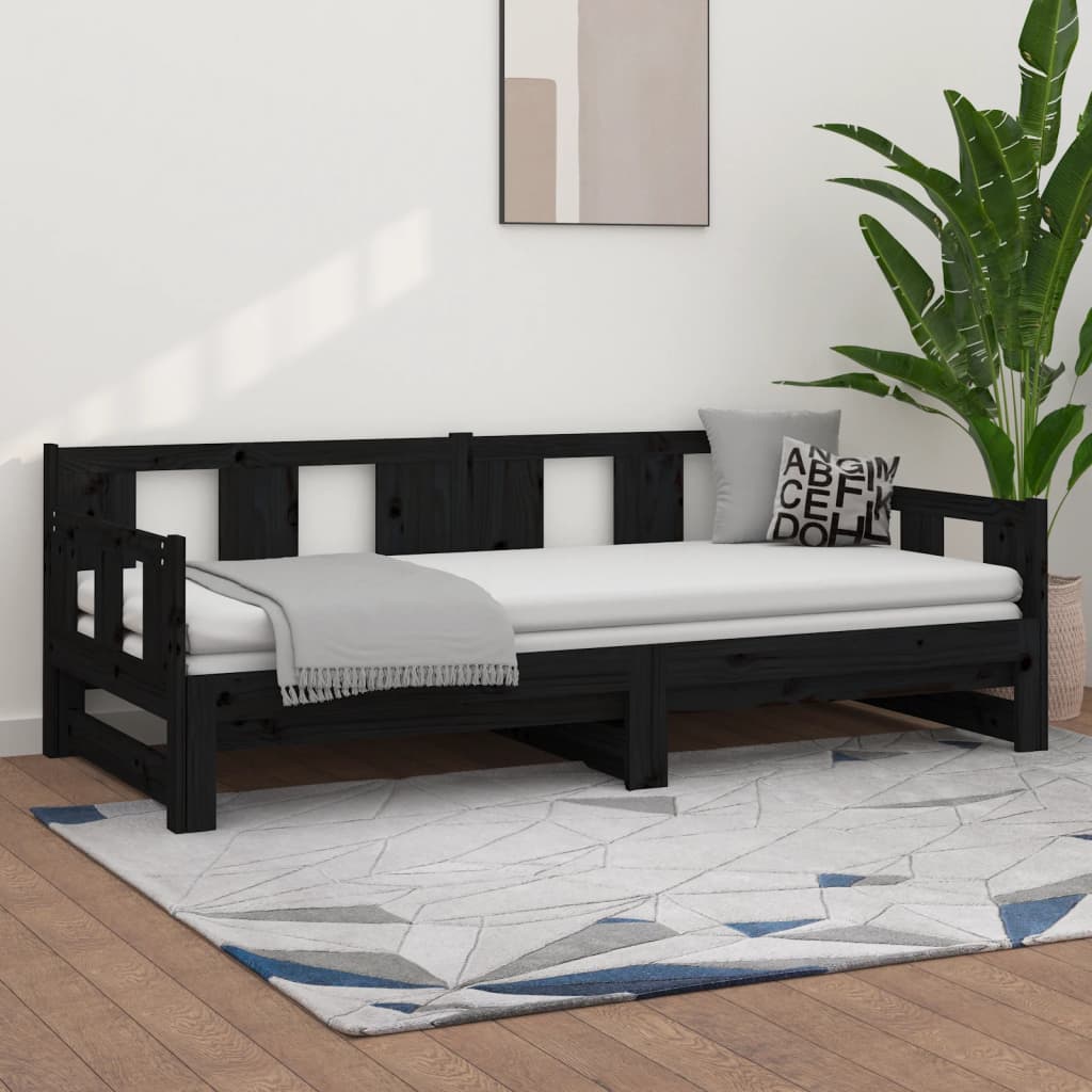 Daybed Extendable Black Solid Pine 2x(90x190) cm