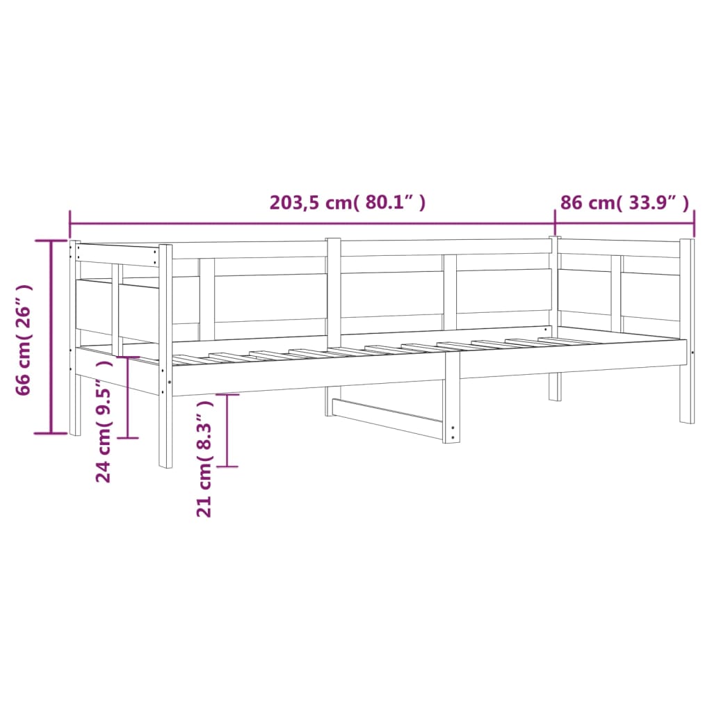 Daybed solid pine wood 80x200 cm