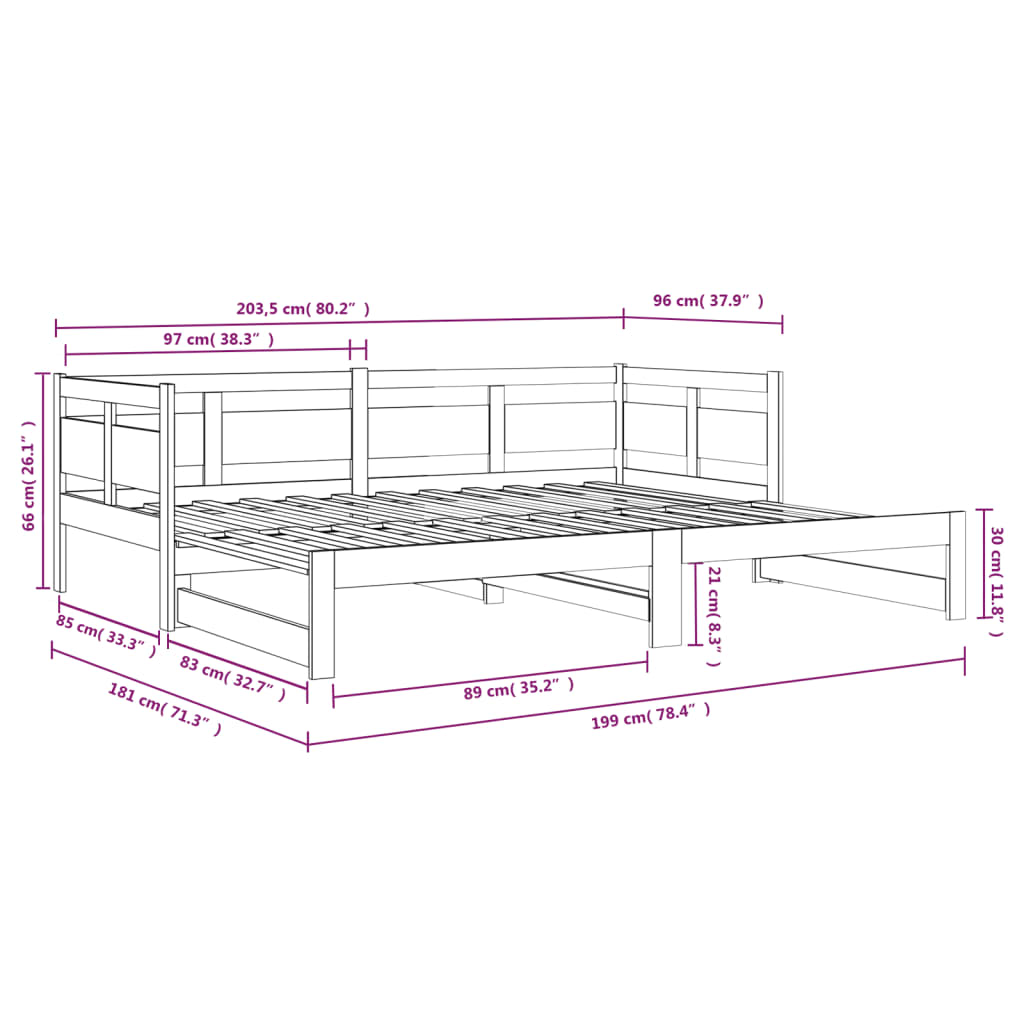 Daybed extendable solid pine wood 2x(90x200) cm