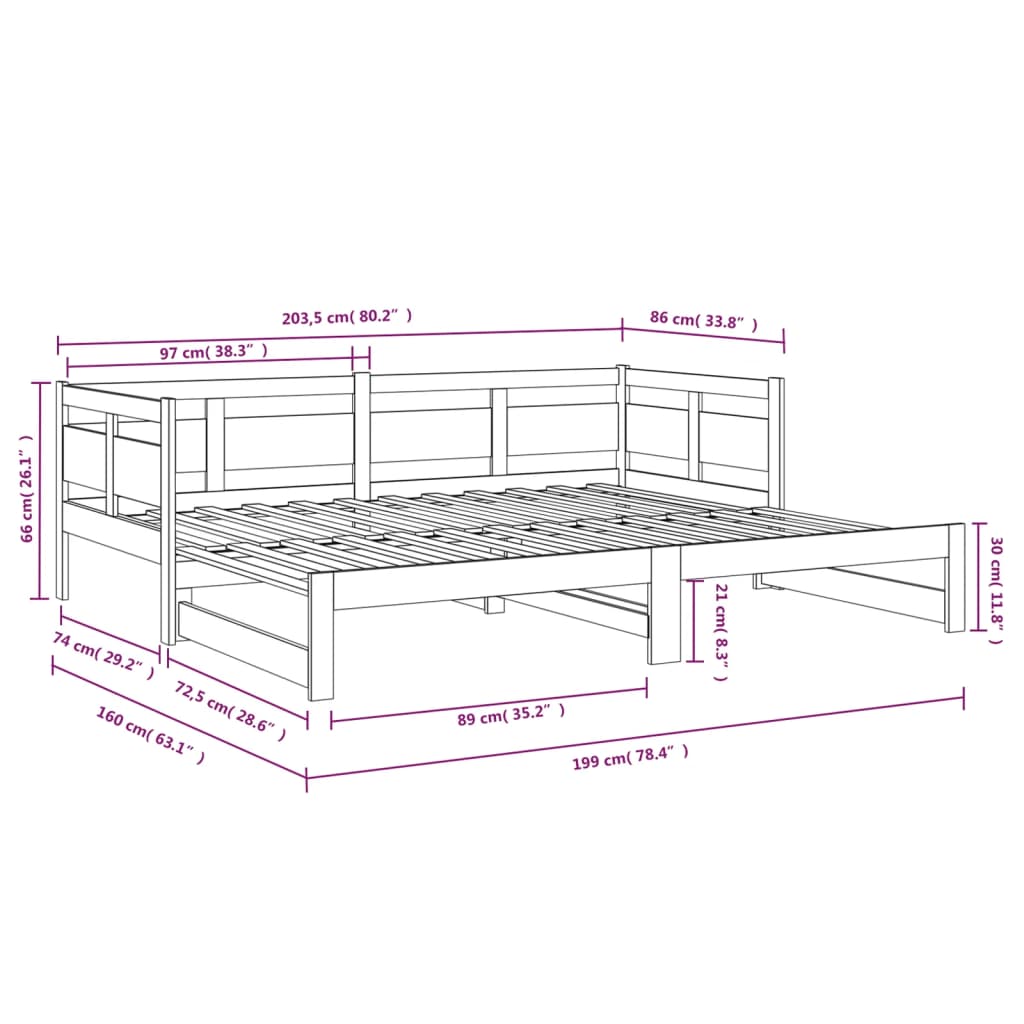 Tagesbett Ausziehbar Honigbraun Massivholz Kiefer 2x(80x200) cm