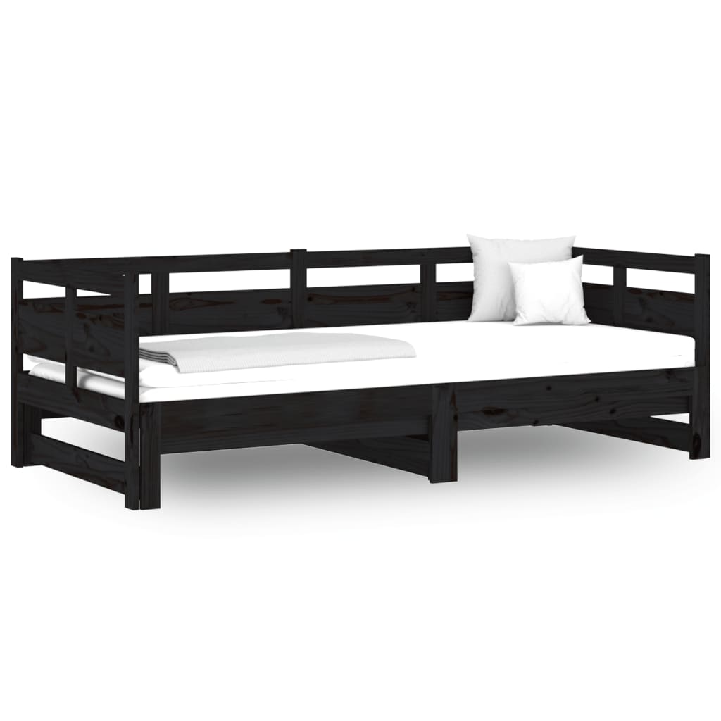 Daybed Extendable Black Solid Pine 2x(80x200) cm