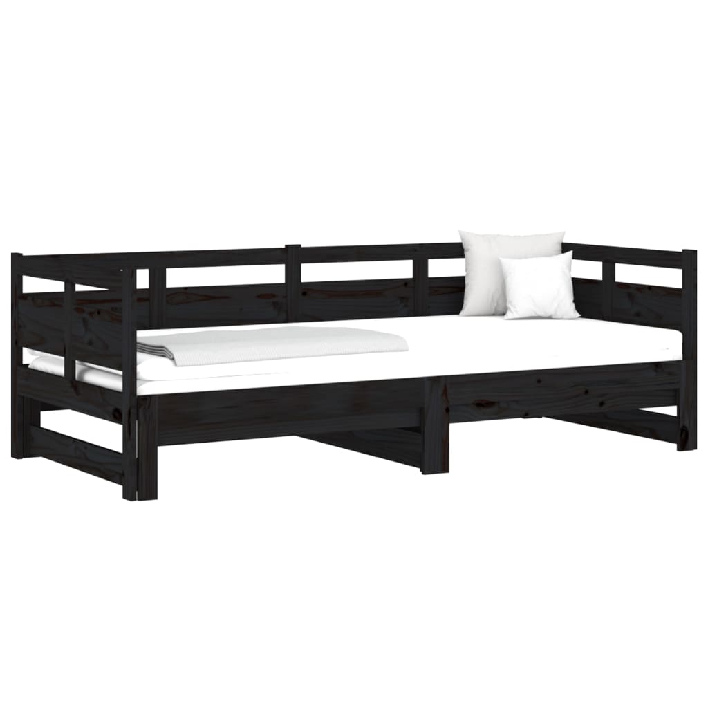 Daybed Extendable Black Solid Pine 2x(80x200) cm