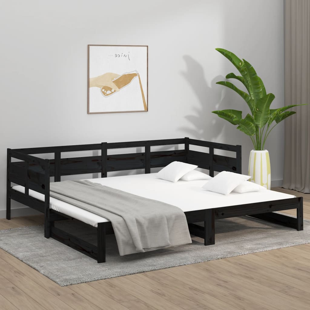 Daybed Extendable Black Solid Pine 2x(80x200) cm