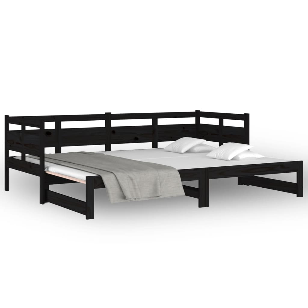 Daybed Extendable Black Solid Pine 2x(80x200) cm