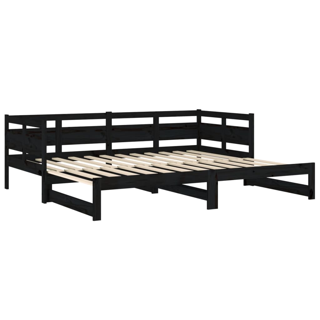 Daybed Extendable Black Solid Pine 2x(80x200) cm