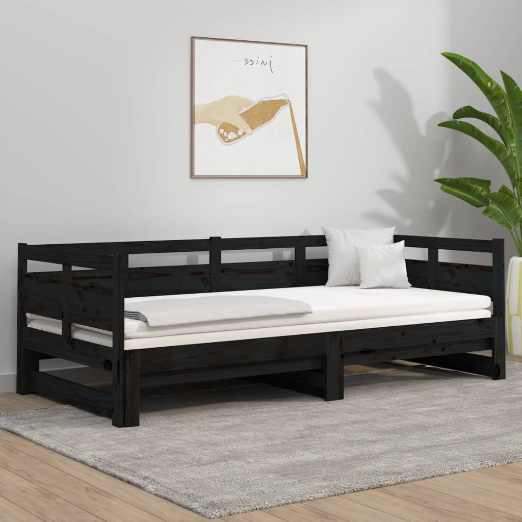 Daybed Extendable Black Solid Pine 2x(80x200) cm