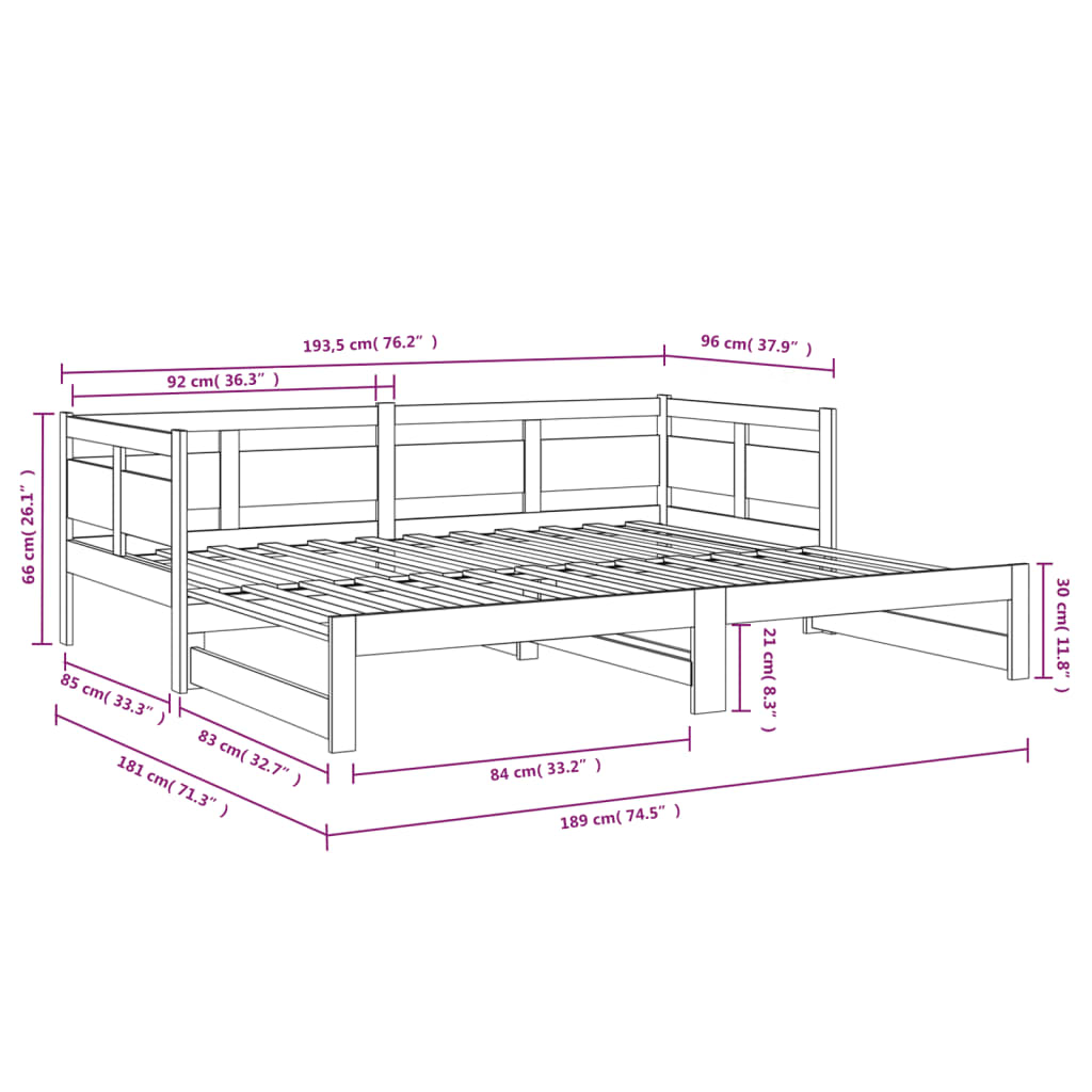 Daybed extendable solid pine wood 2x(90x190) cm