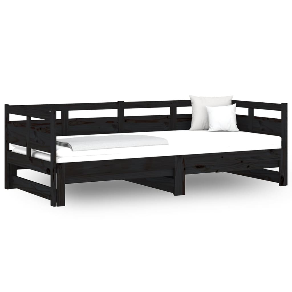 Daybed Extendable Black Solid Pine 2x(90x190) cm