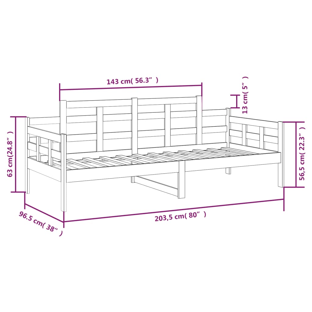 Daybed solid pine wood 90x200 cm