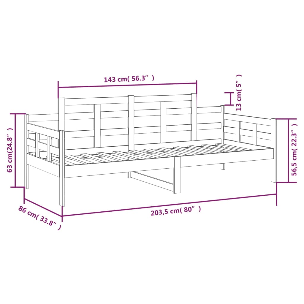 Daybed solid pine wood 80x200 cm