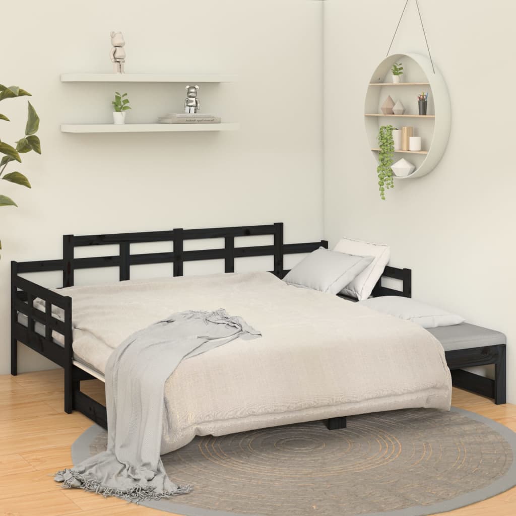 Daybed Extendable Black Solid Pine 2x(90x200) cm