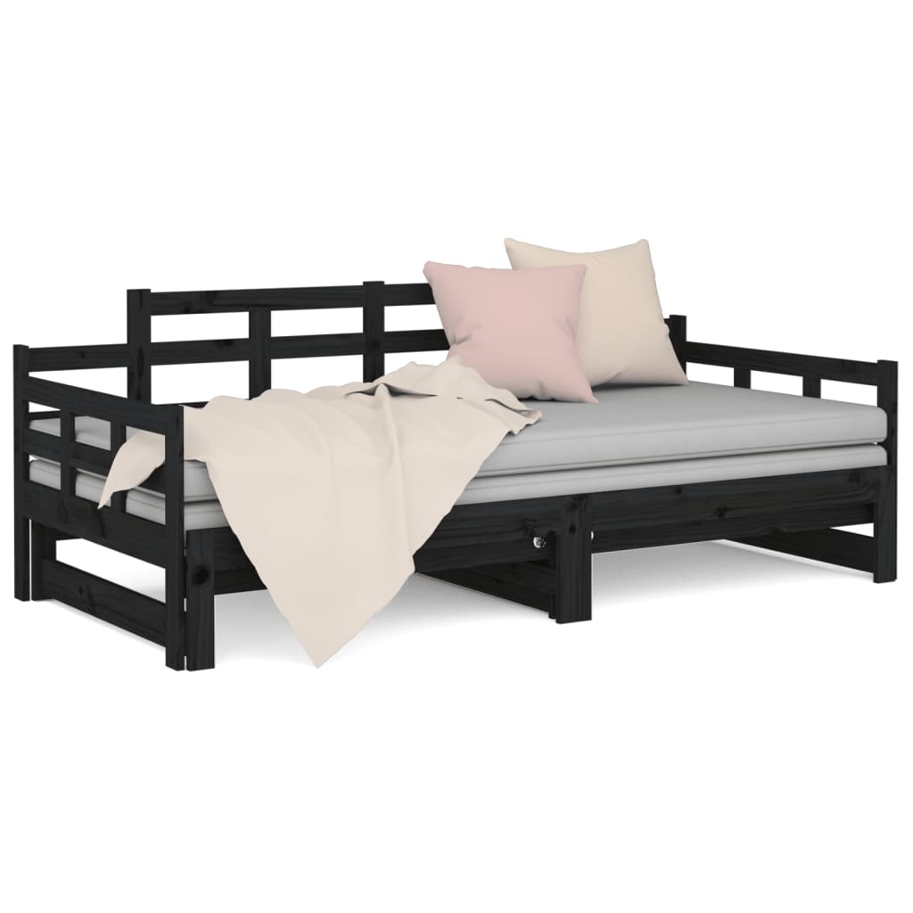 Daybed Extendable Black Solid Pine 2x(90x200) cm