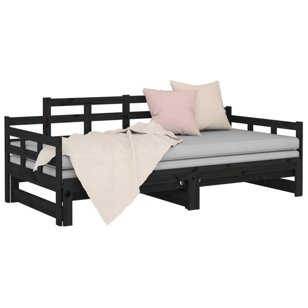 Daybed Extendable Black Solid Pine 2x(90x200) cm