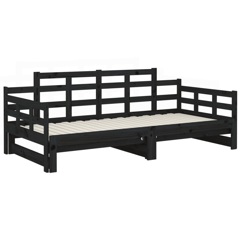 Daybed Extendable Black Solid Pine 2x(90x200) cm