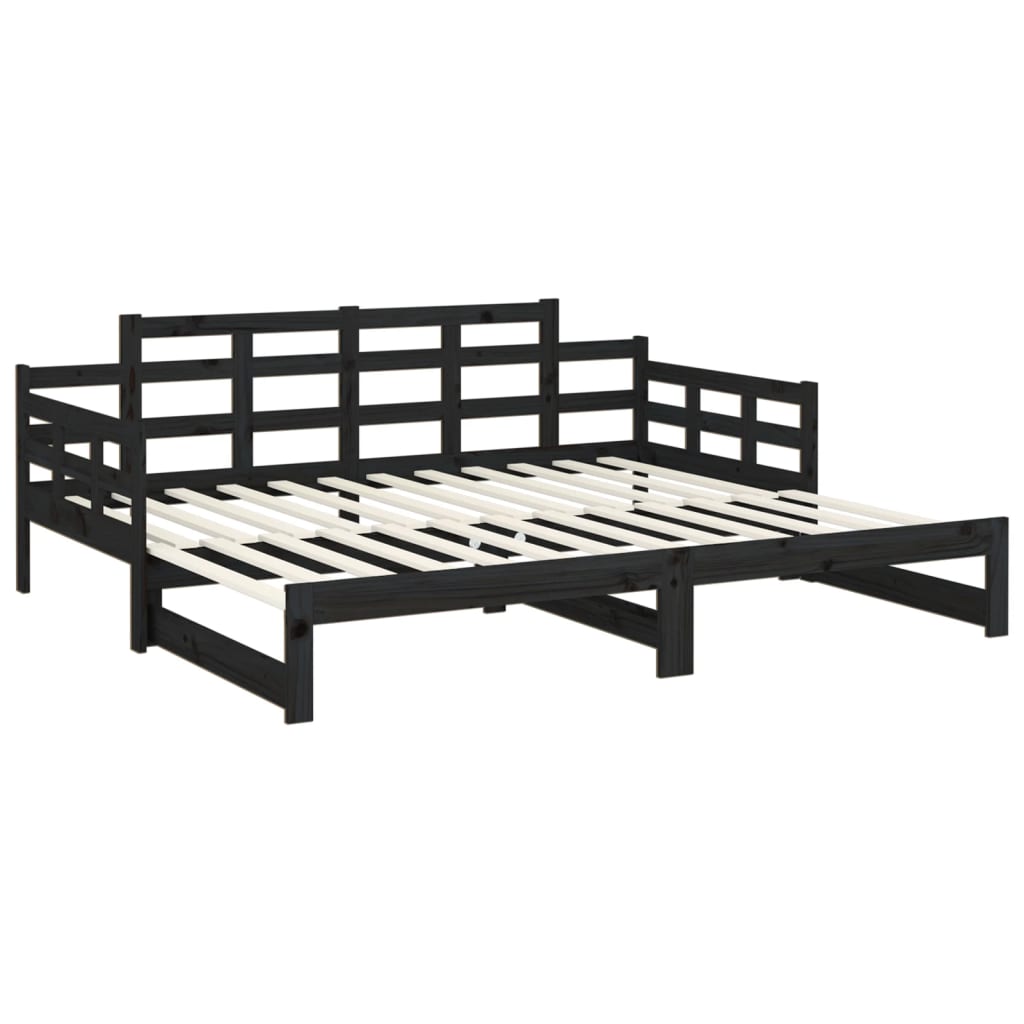 Daybed Extendable Black Solid Pine 2x(90x200) cm