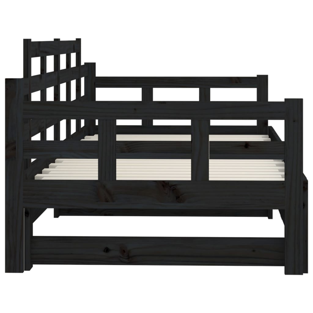 Daybed Extendable Black Solid Pine 2x(90x200) cm