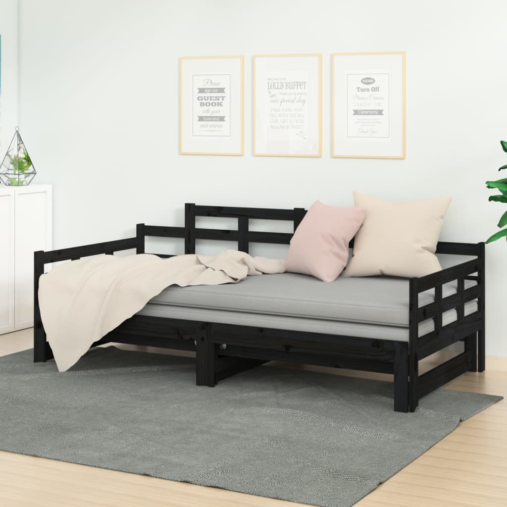 Daybed Extendable Black Solid Pine 2x(90x200) cm