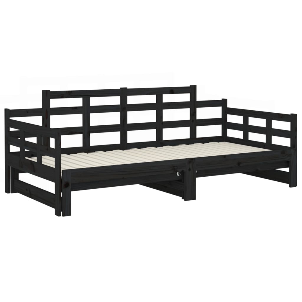 Daybed Extendable Black Solid Pine 2x(90x190) cm