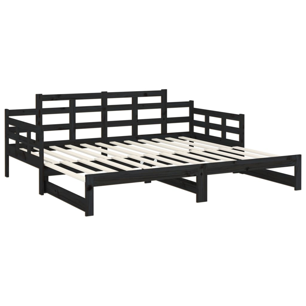 Daybed Extendable Black Solid Pine 2x(90x190) cm