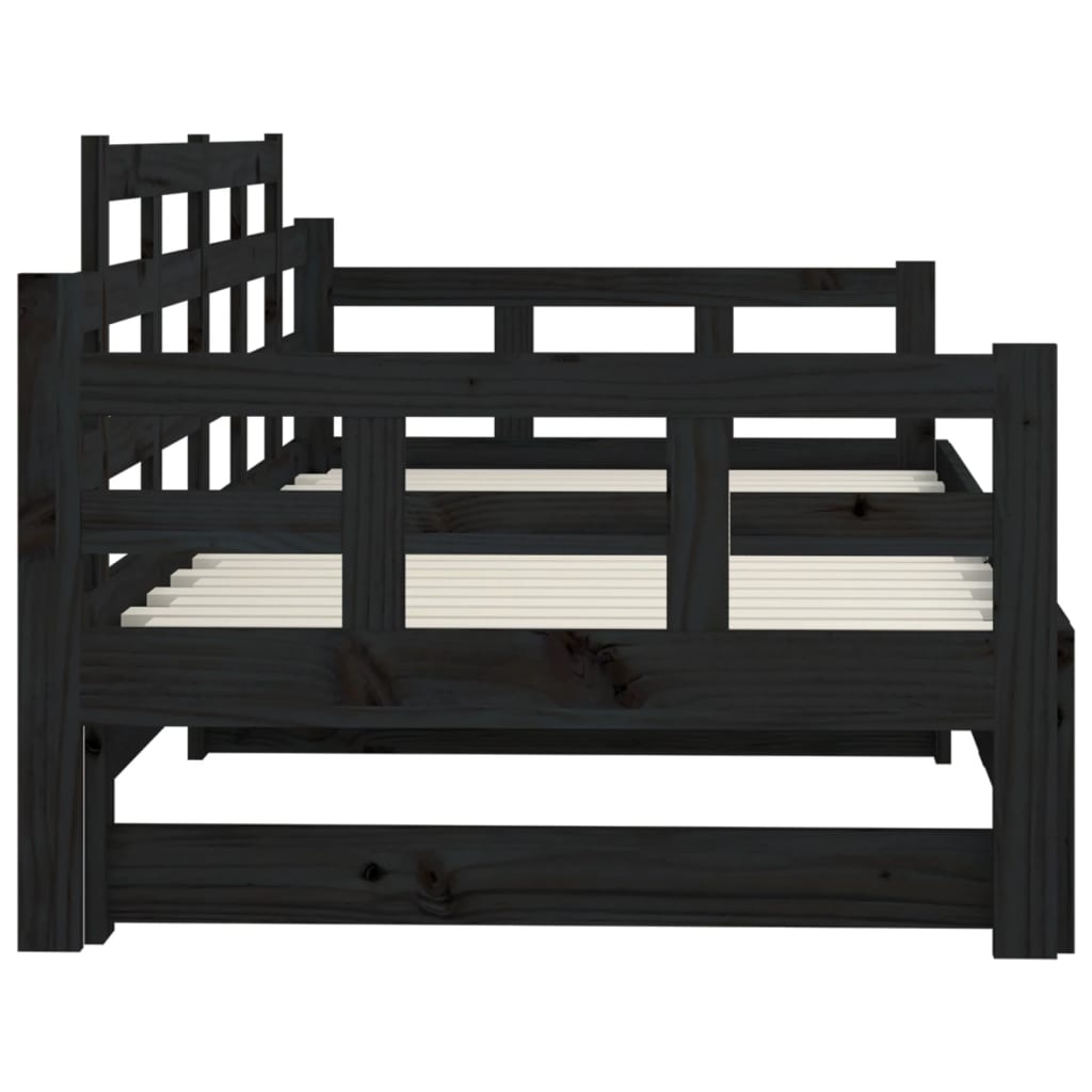 Daybed Extendable Black Solid Pine 2x(90x190) cm