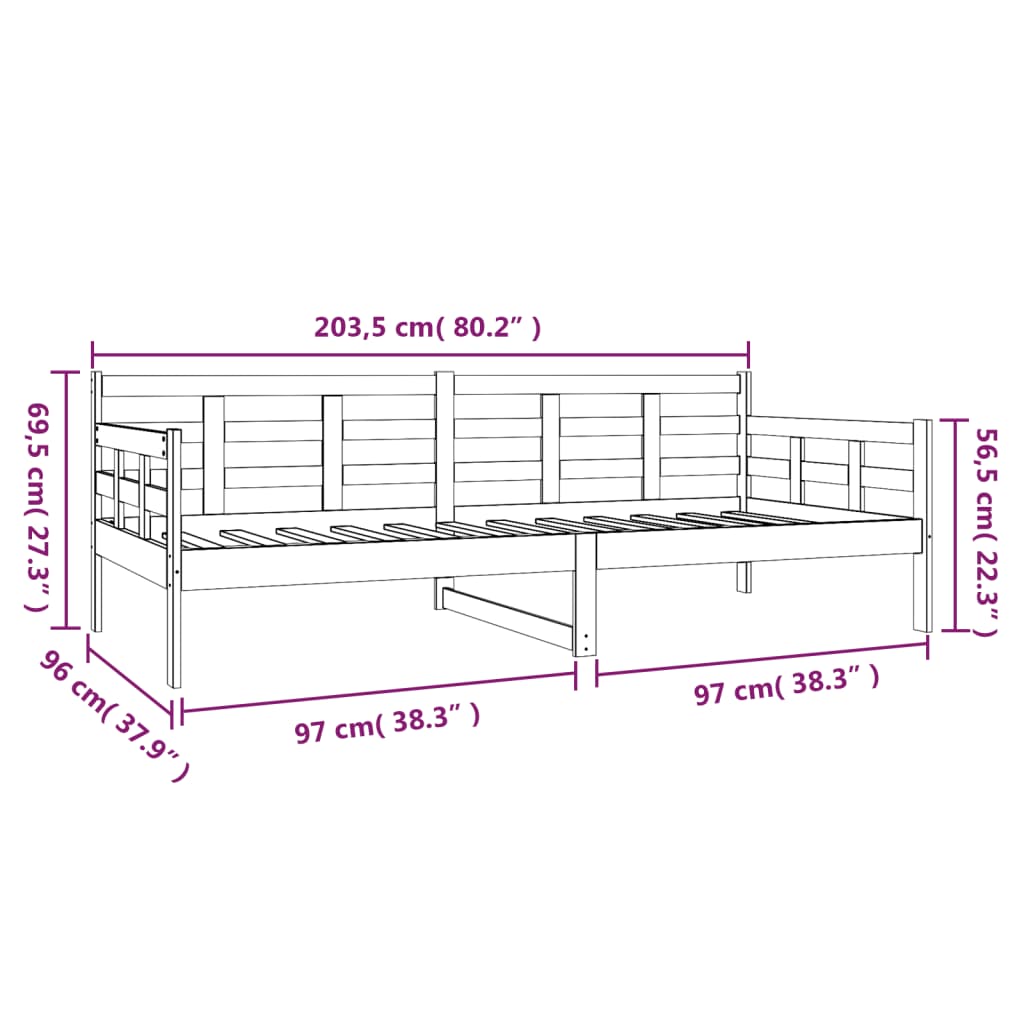 Daybed solid pine wood 90x200 cm