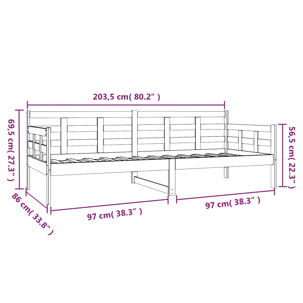 Daybed solid pine wood 80x200 cm