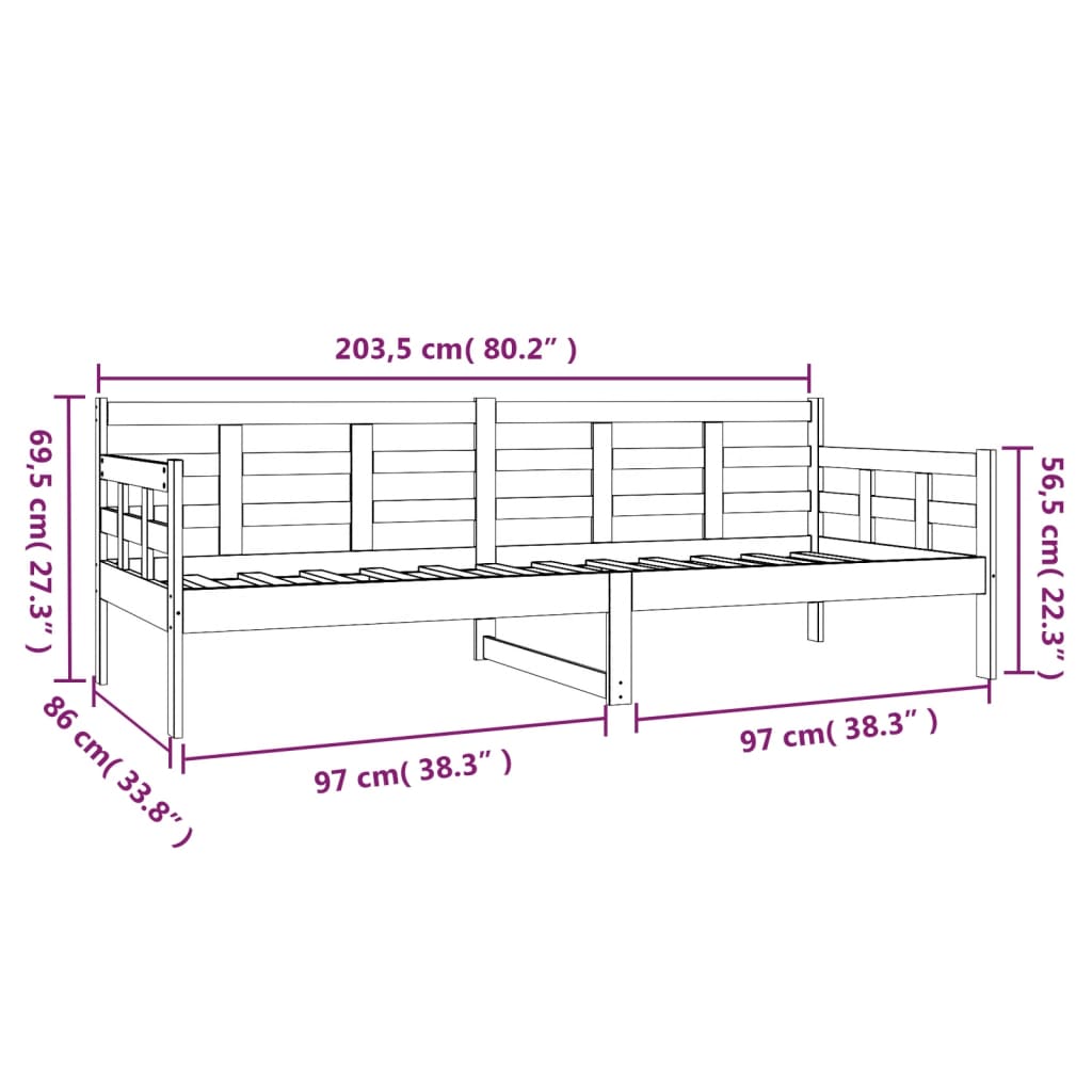 Daybed White Solid Pine Wood 80x200 cm