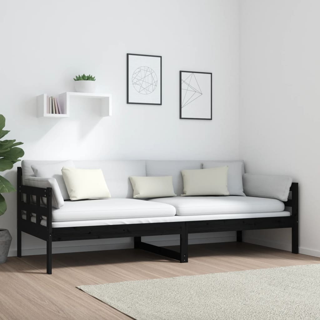 Daybed Black Solid Pine 80x200 cm