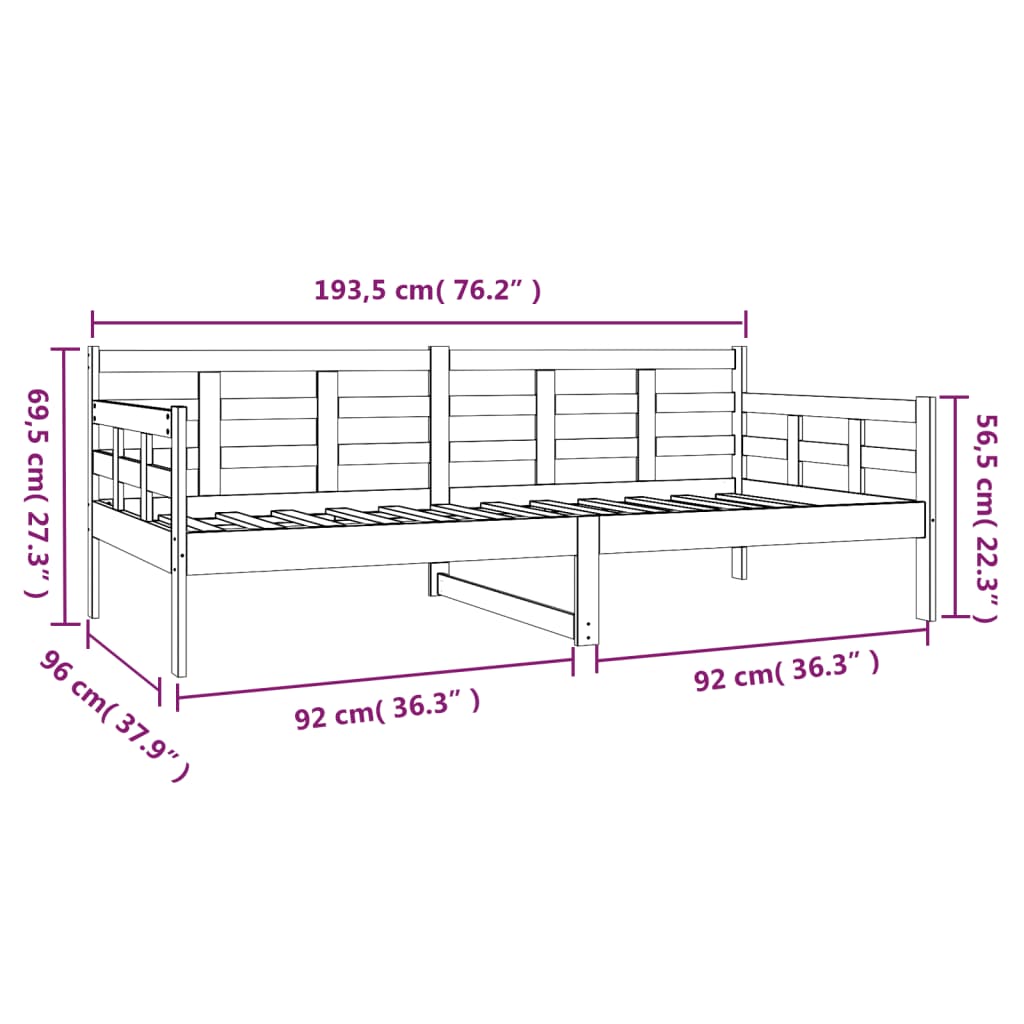 Daybed solid pine wood 90x190 cm