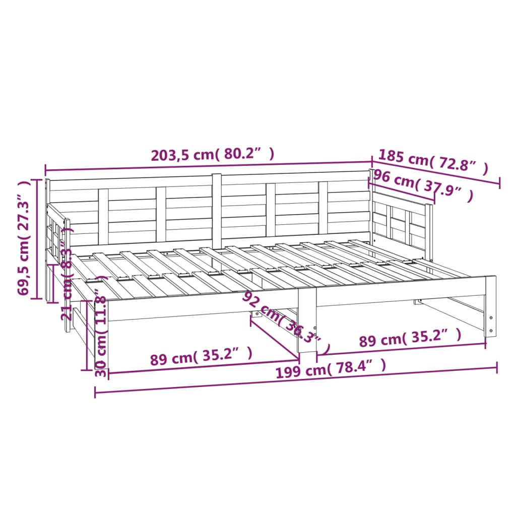 Daybed Extendable White Solid Pine 2x(90x200) cm