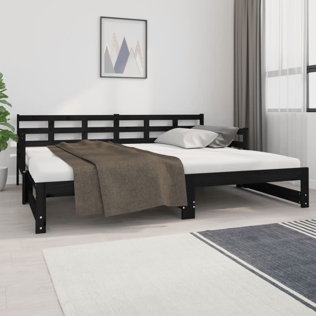 Daybed Extendable Black Solid Pine 2x(90x200) cm