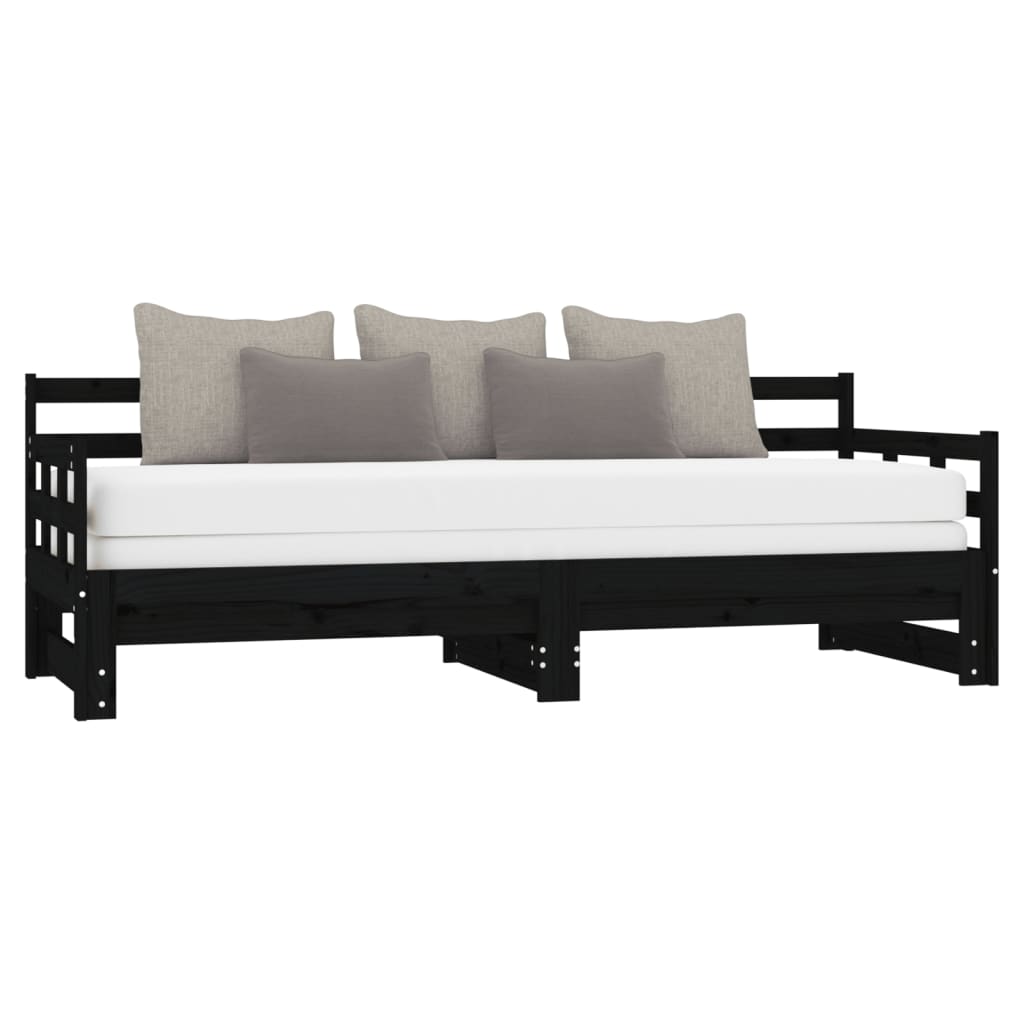 Daybed Extendable Black Solid Pine 2x(90x200) cm