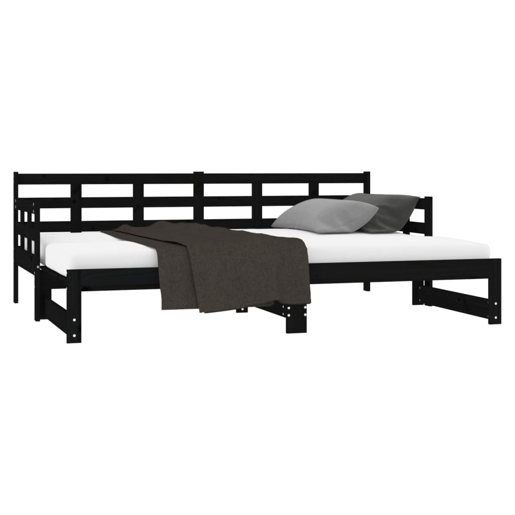 Daybed Extendable Black Solid Pine 2x(90x200) cm