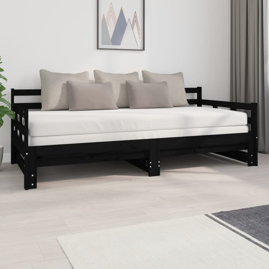 Daybed Extendable Black Solid Pine 2x(90x200) cm