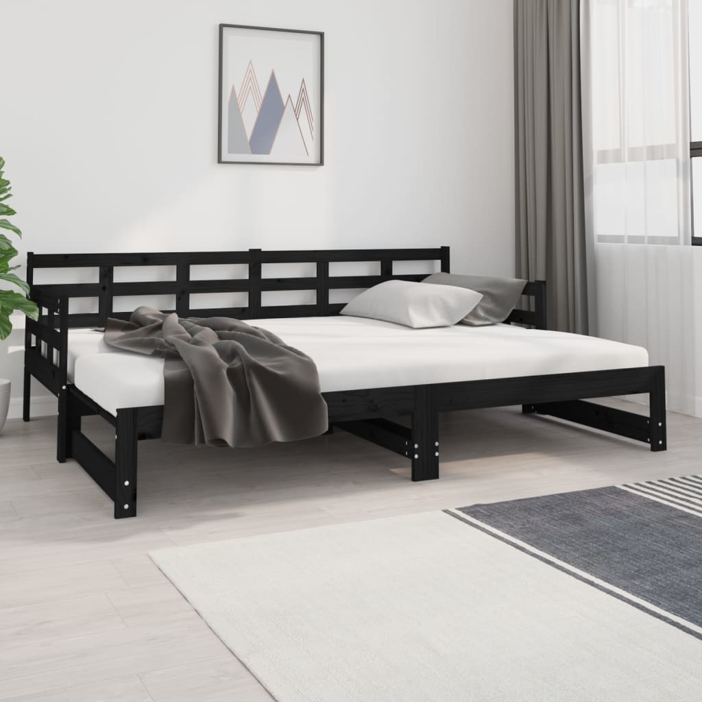 Daybed Extendable Black Solid Pine 2x(80x200) cm