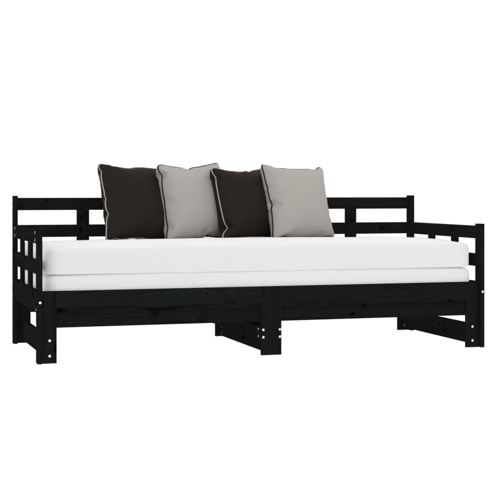 Daybed Extendable Black Solid Pine 2x(80x200) cm