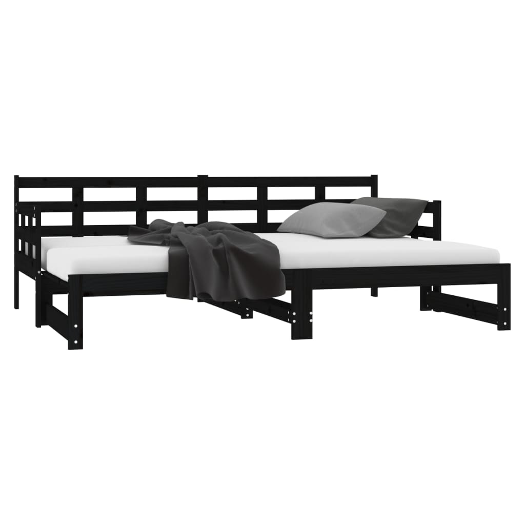 Daybed Extendable Black Solid Pine 2x(80x200) cm