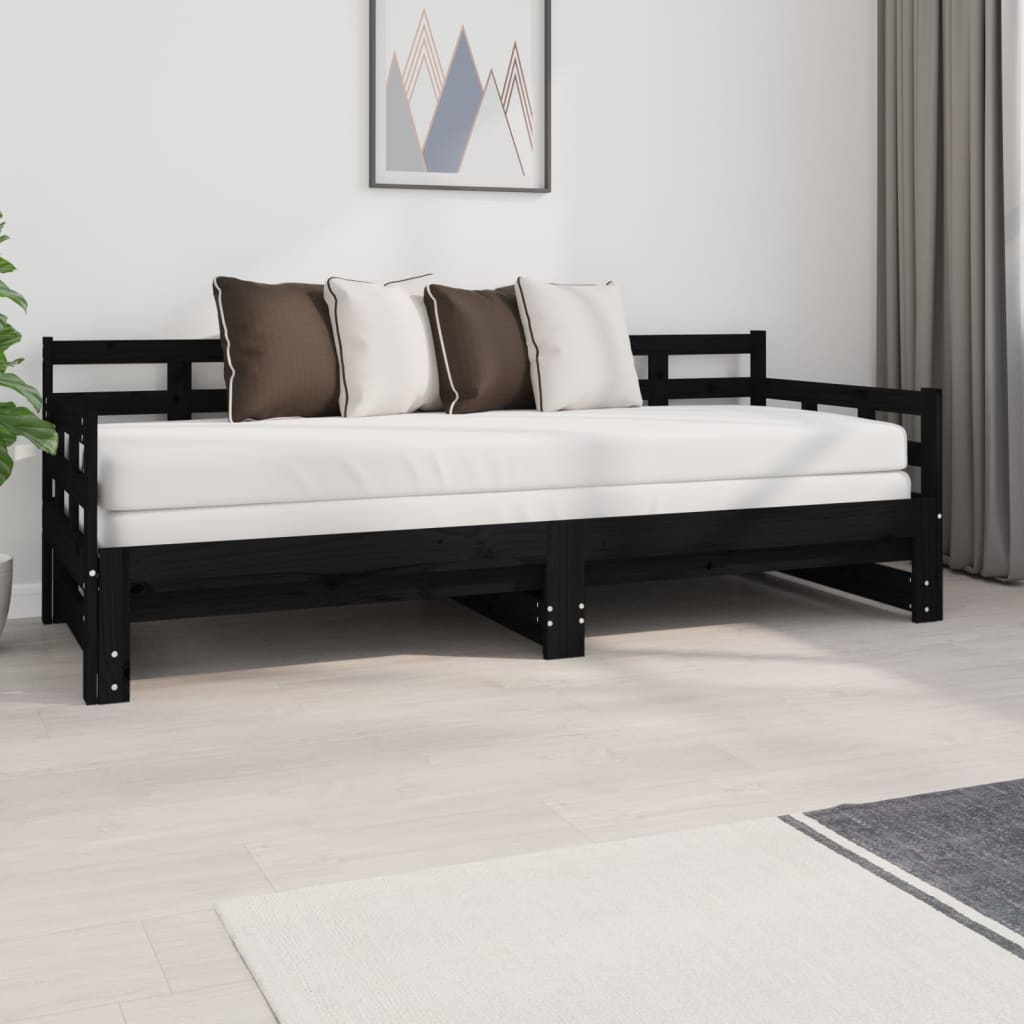 Daybed Extendable Black Solid Pine 2x(80x200) cm