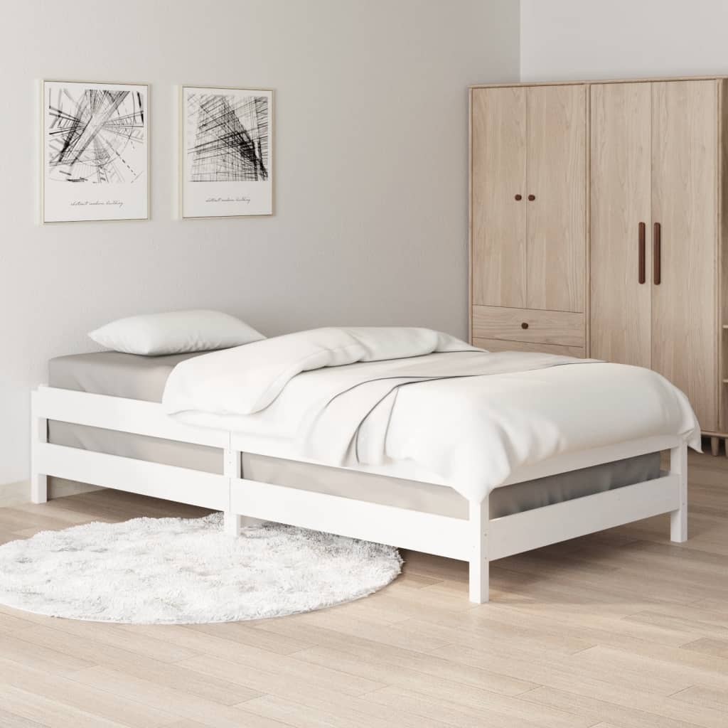 Stacking Bed White 100x200 cm Solid Pine Wood