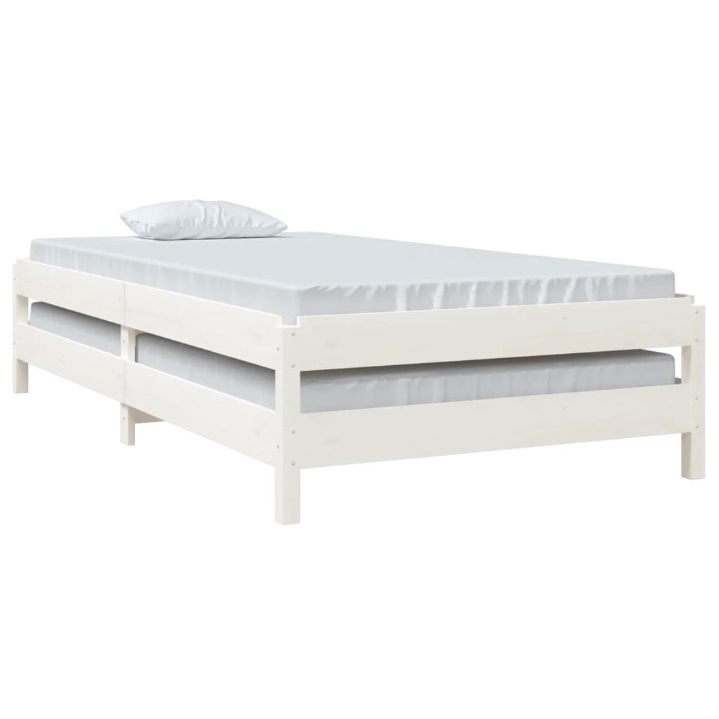 Stacking Bed White 100x200 cm Solid Pine Wood