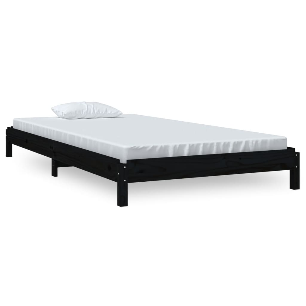 Stacking Bed Black 100x200 cm Solid Pine Wood