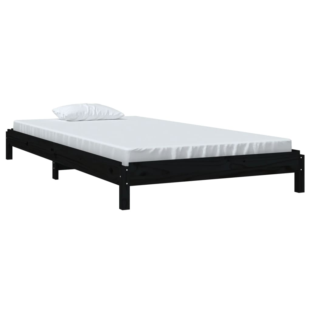 Stacking Bed Black 100x200 cm Solid Pine Wood