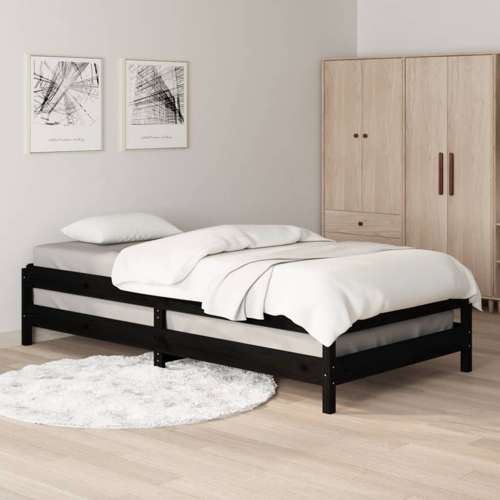 Stacking Bed Black 100x200 cm Solid Pine Wood