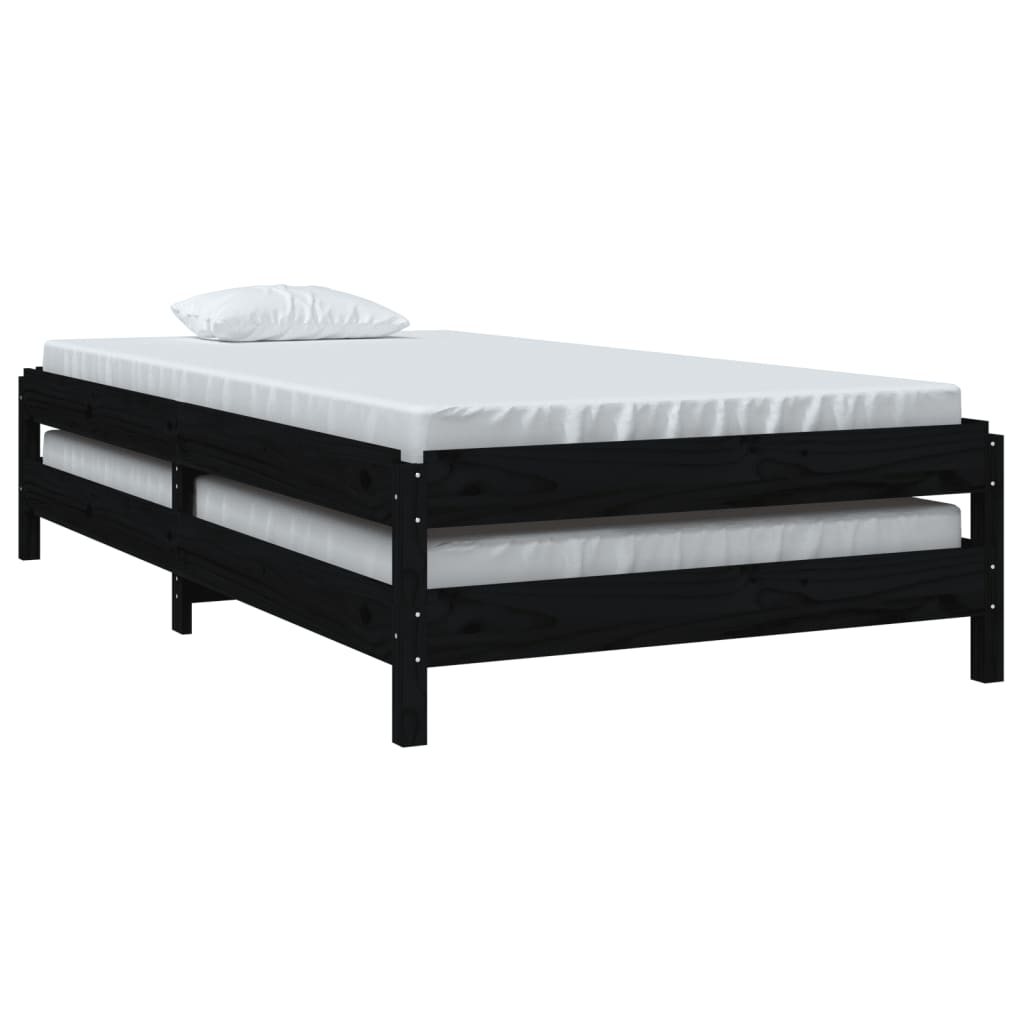 Stacking Bed Black 100x200 cm Solid Pine Wood