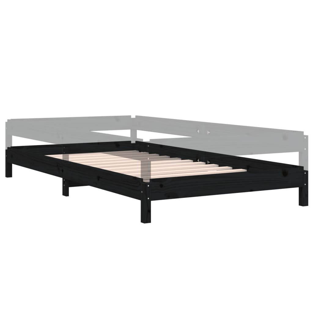 Stacking Bed Black 100x200 cm Solid Pine Wood