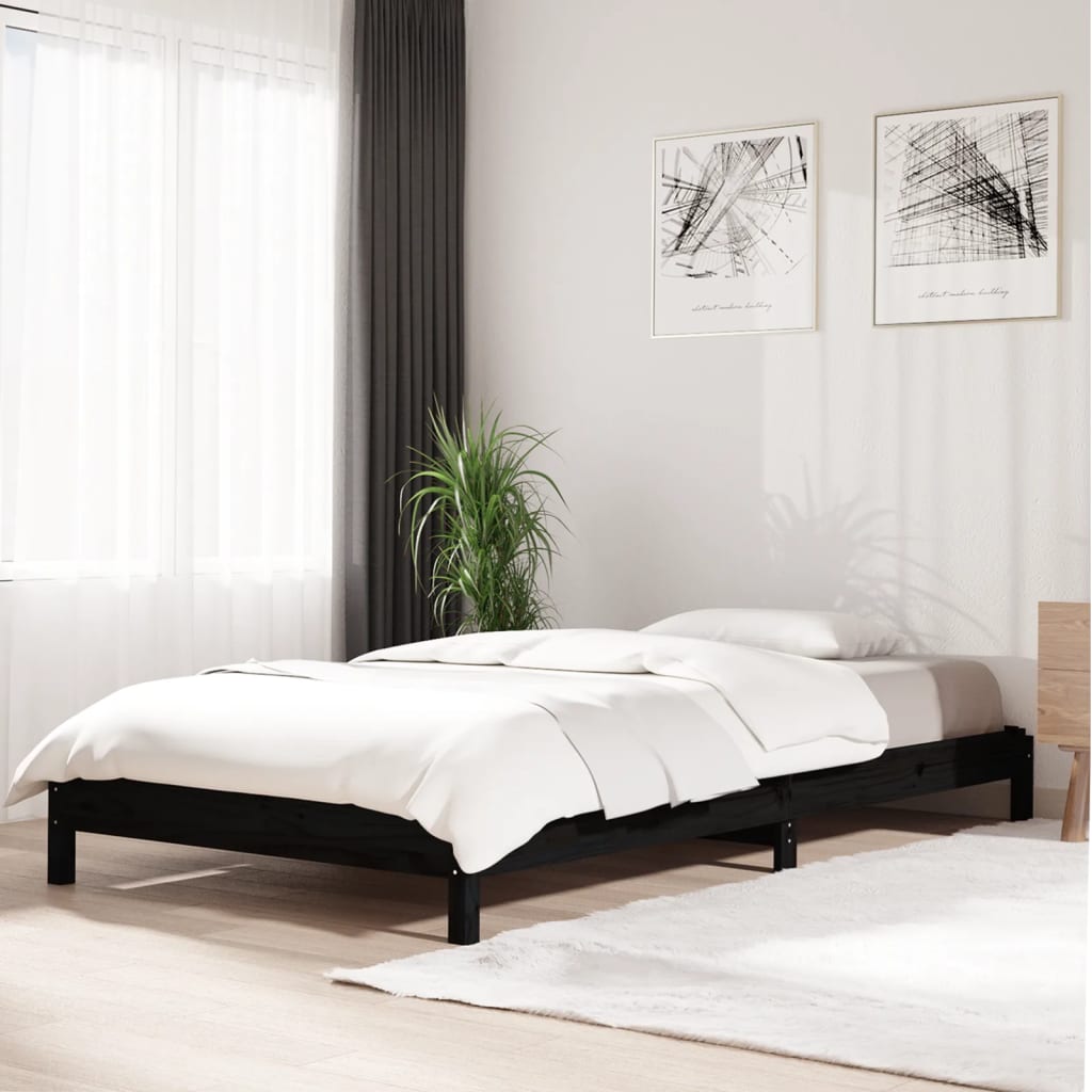 Stacking Bed Black 90x200 cm Solid Pine