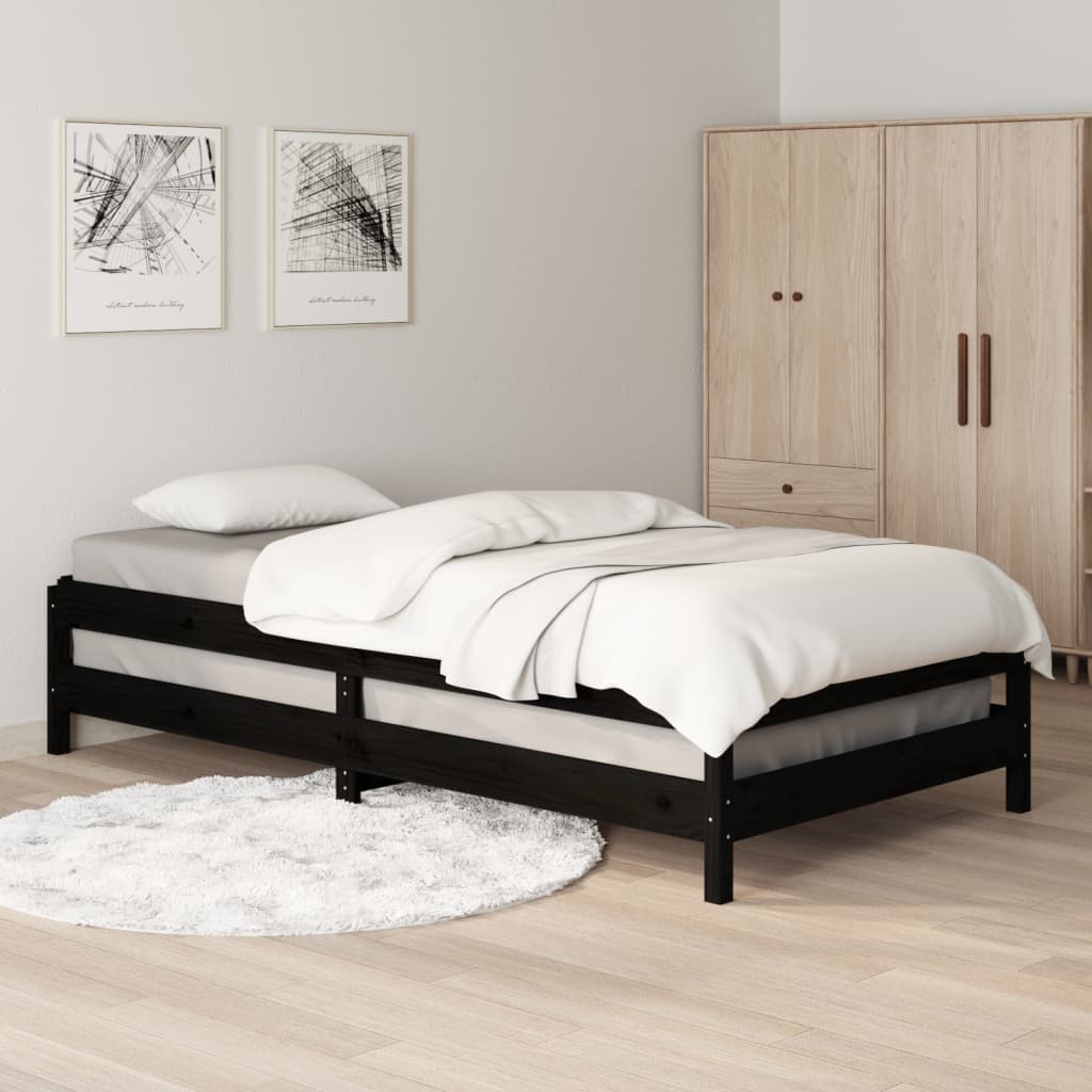 Stacking Bed Black 80x200 cm Solid Pine