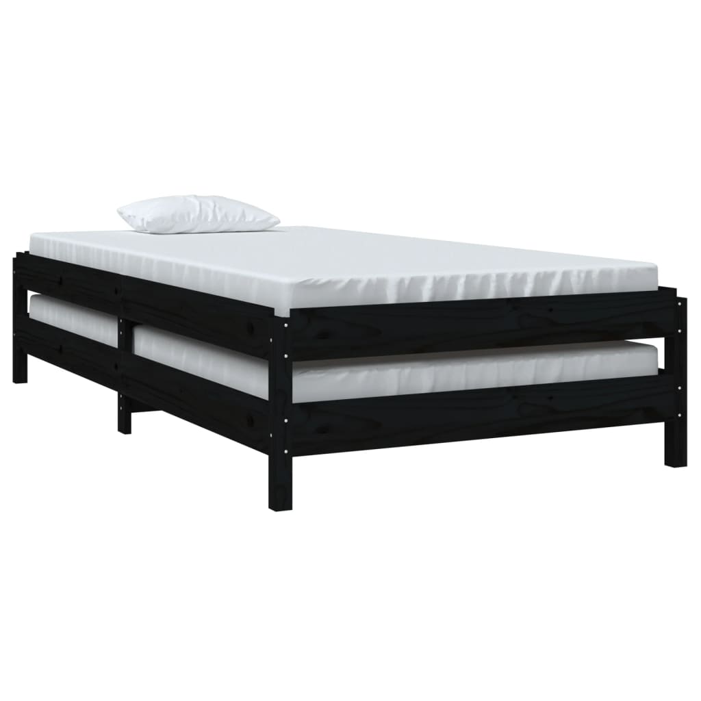 Stacking Bed Black 80x200 cm Solid Pine